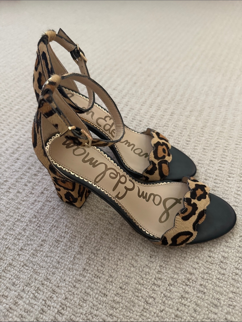 Sam Edelman Leopard Print Hair Calf Ankle-Strap Block Heel Sandals - size 6.5